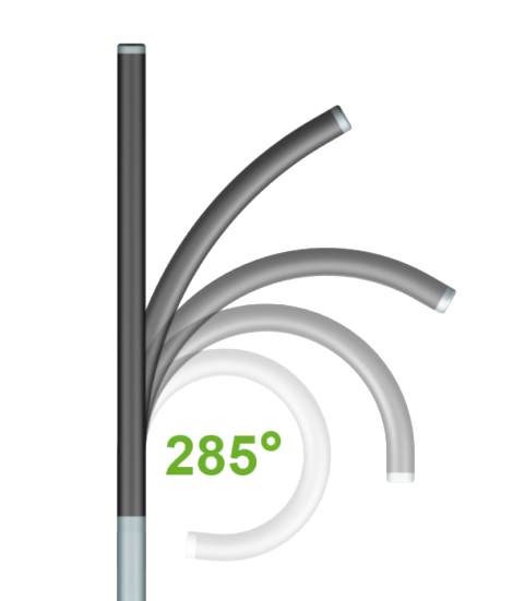 Diagram of an endoscope insertion tube deflecting through 285 degrees