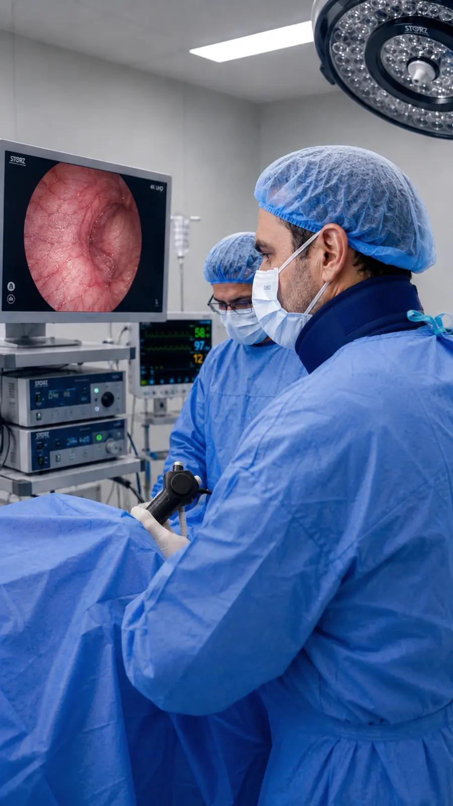 Urology team performing a cystoscopy in the United States